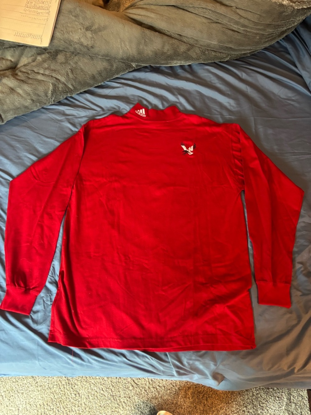 adidas Men's Long Sleeve Red mock turtleneck tee with Embroidered EWU Logo